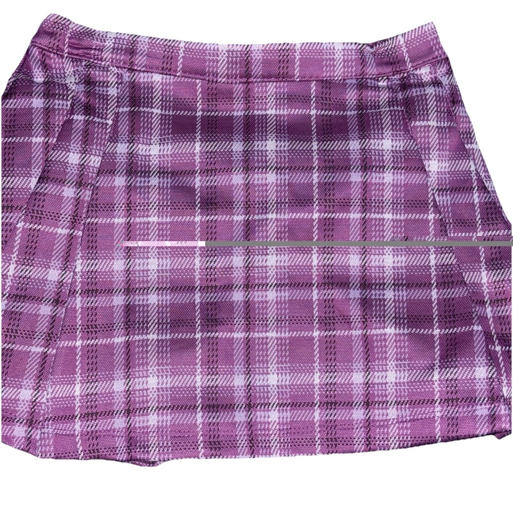 Vince Camuto 2 Girls Skirt Set Sz 7 Pleated Purple Plaid & Plum Faux Leather NEW - Picture 2 of 11